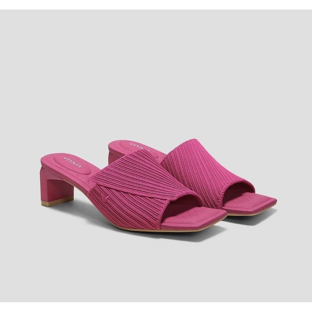 VIVAIA Jade Pitaya Pink Knit Square Toe Block Heel Mules Sandals EU 41 US 9.5 - Picture 3 of 13